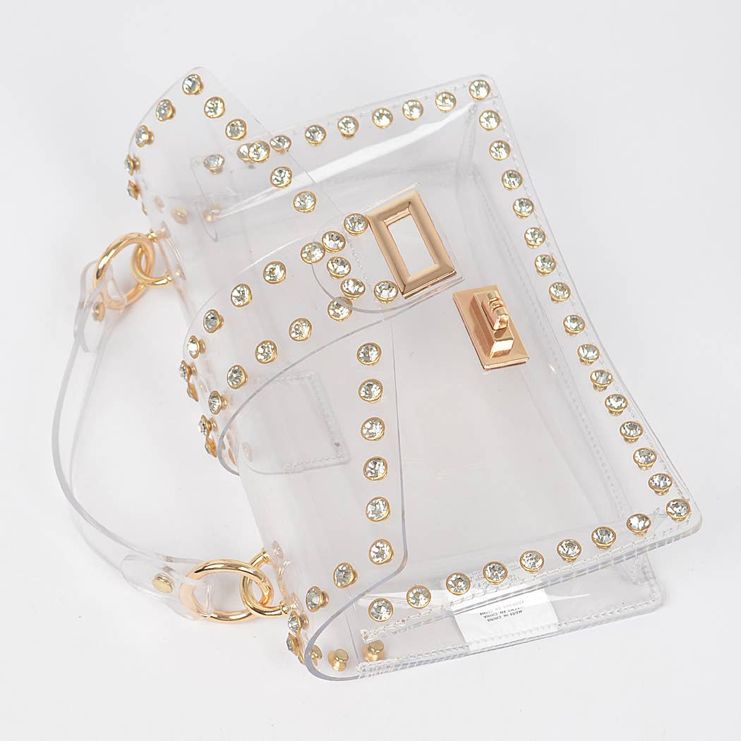 Glittering Rhinestone Transparent Crossbody Purse: Clear Gold