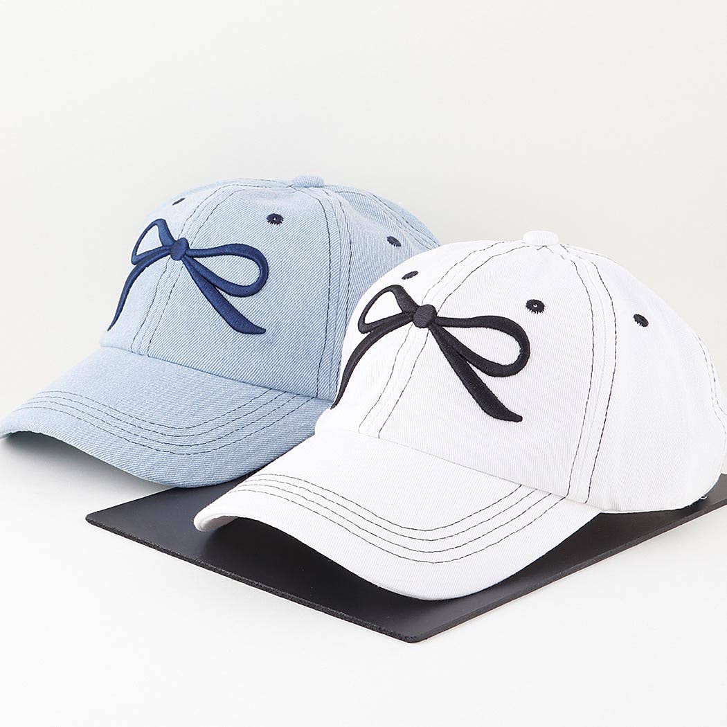 Cute Ribbon Embroidered Denim Cap- Two Colors