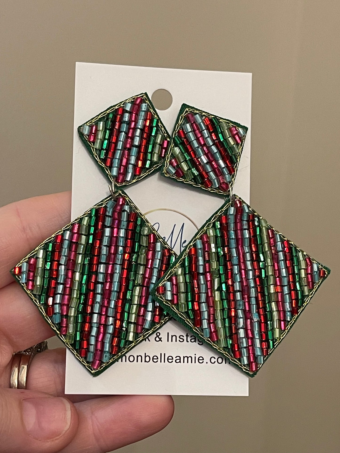 Christmas Diamond Dangles - Red/Green/Teal