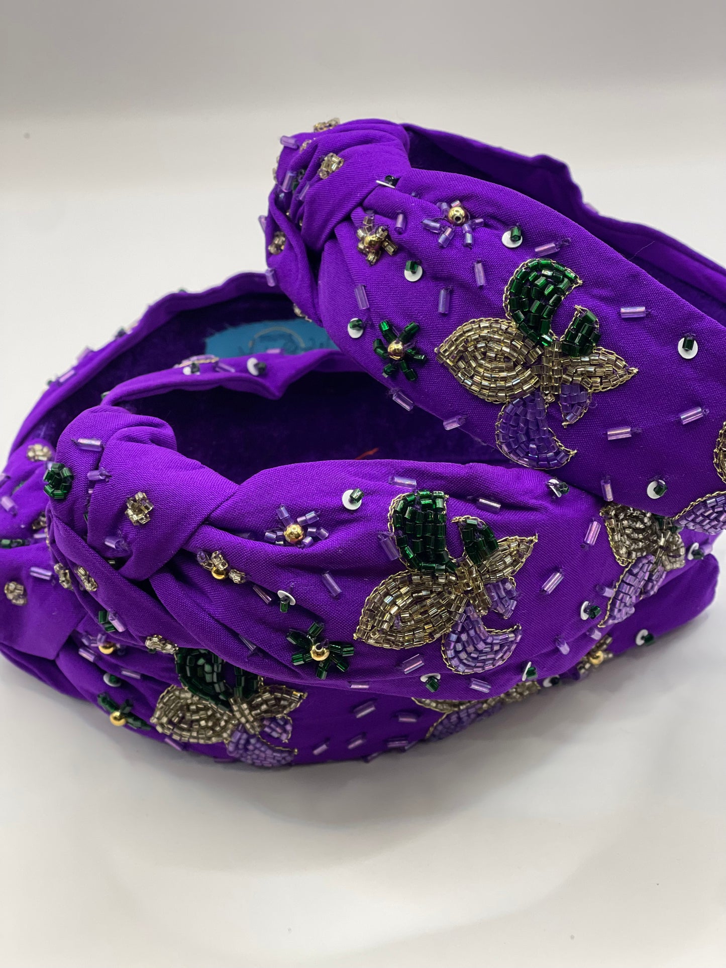 Purple Mardi Gras Fleur de lis knot headband