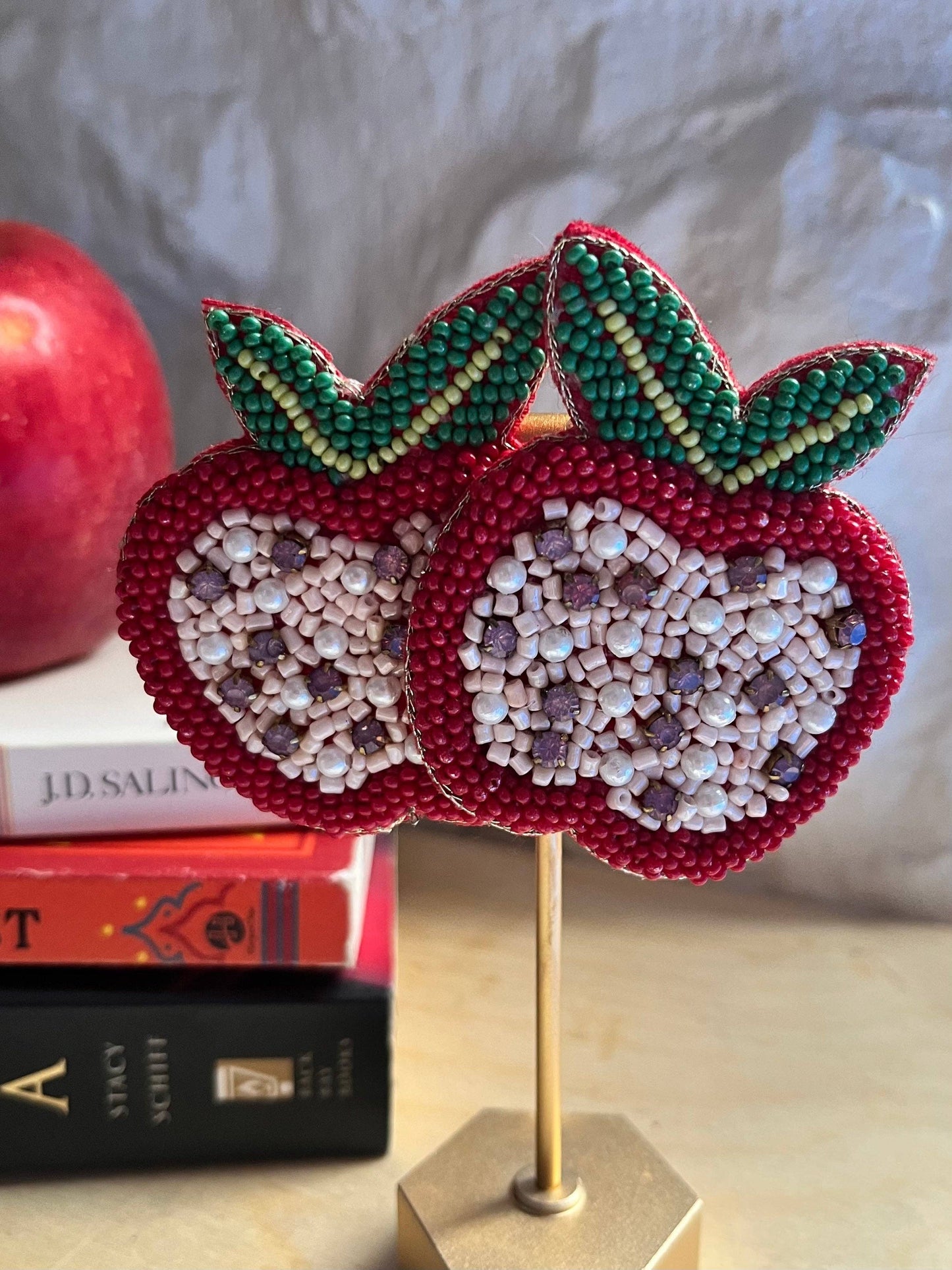 Red Apple Beaded Statement Earrings Back to School Teacher