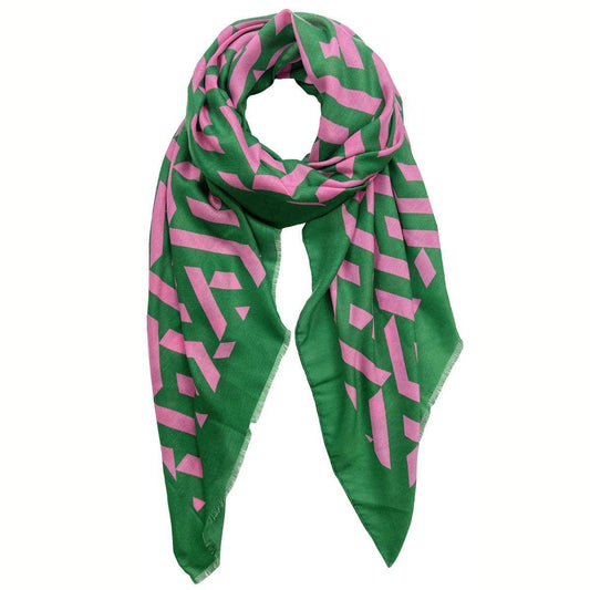 AKA Alpha Kappa Alpha Scarf Wrap Geo Print Pink Green for Women: Pink and Green / Multi Tone / 70.8 x 35.4 inches