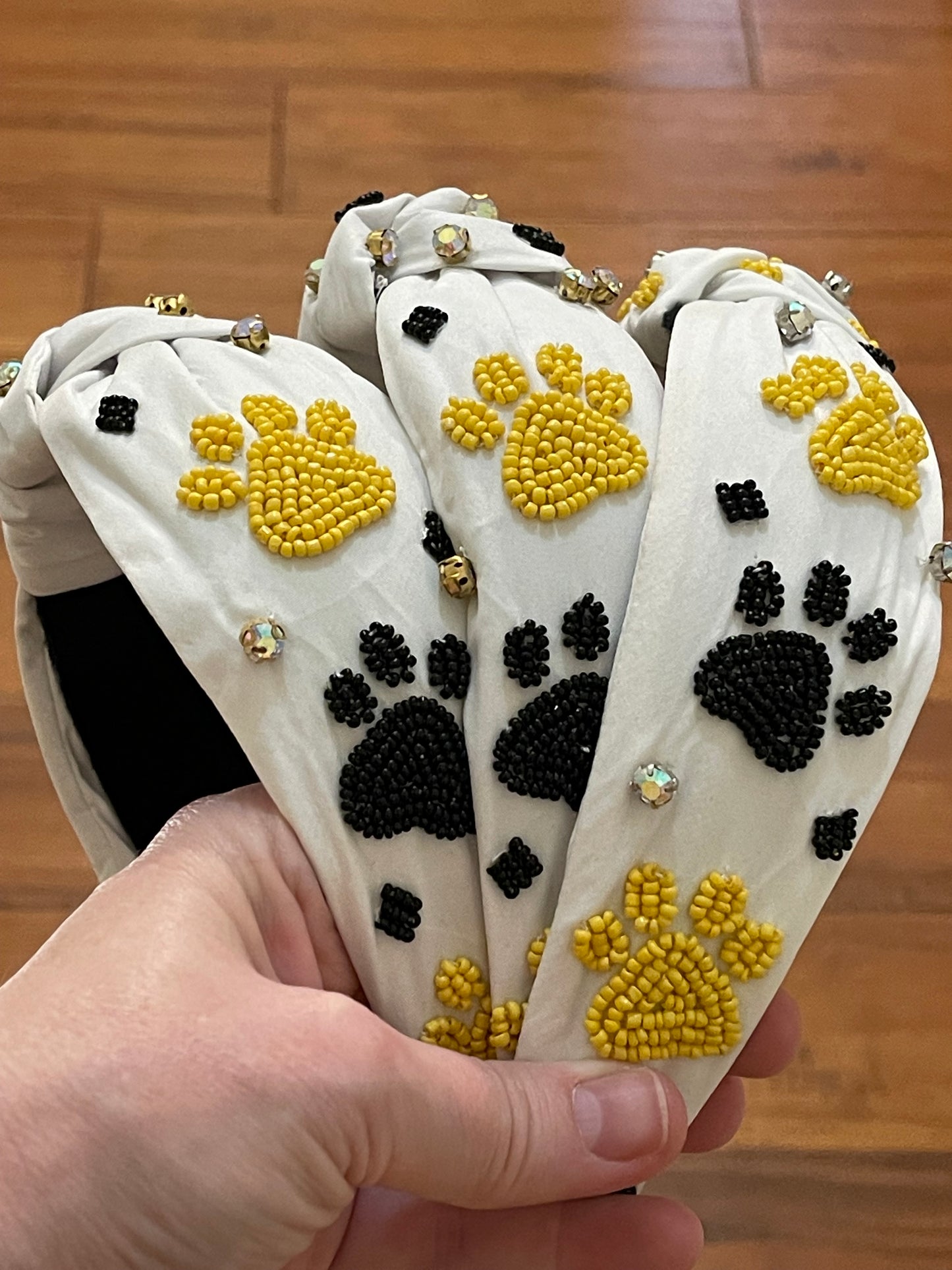 Black and Yellow Paw Print Beaded Headband