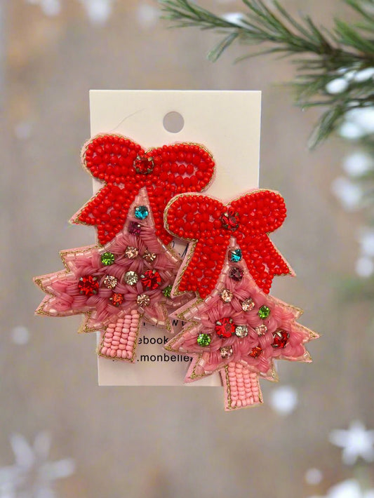 Pink Christmas Tree Earrings