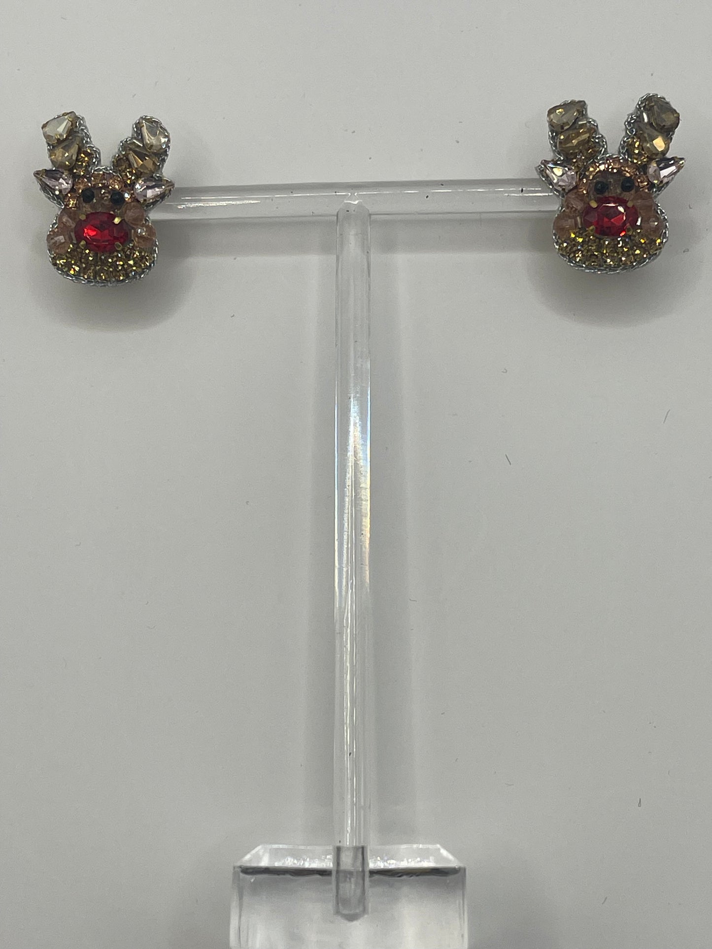 Oversized Jeweled Reindeer Stud Earrings