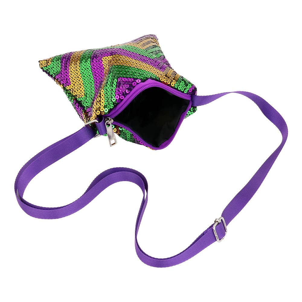 Mardi Gras Sequin Chevron Rectangle Crossbody Bag