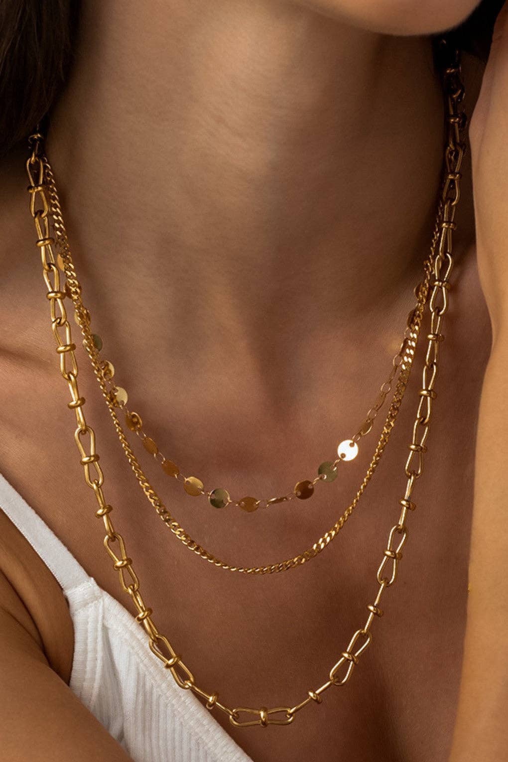 18K Gold PVD Plated Waterproof Stainless Steel Chain Necklace - 7551: S0OX3T7551