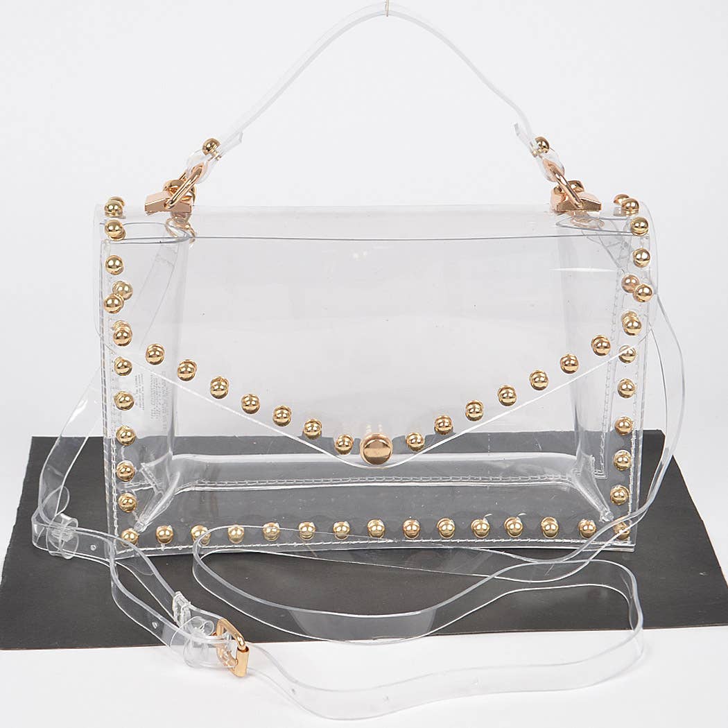 Gold Round Stud Clear Bag