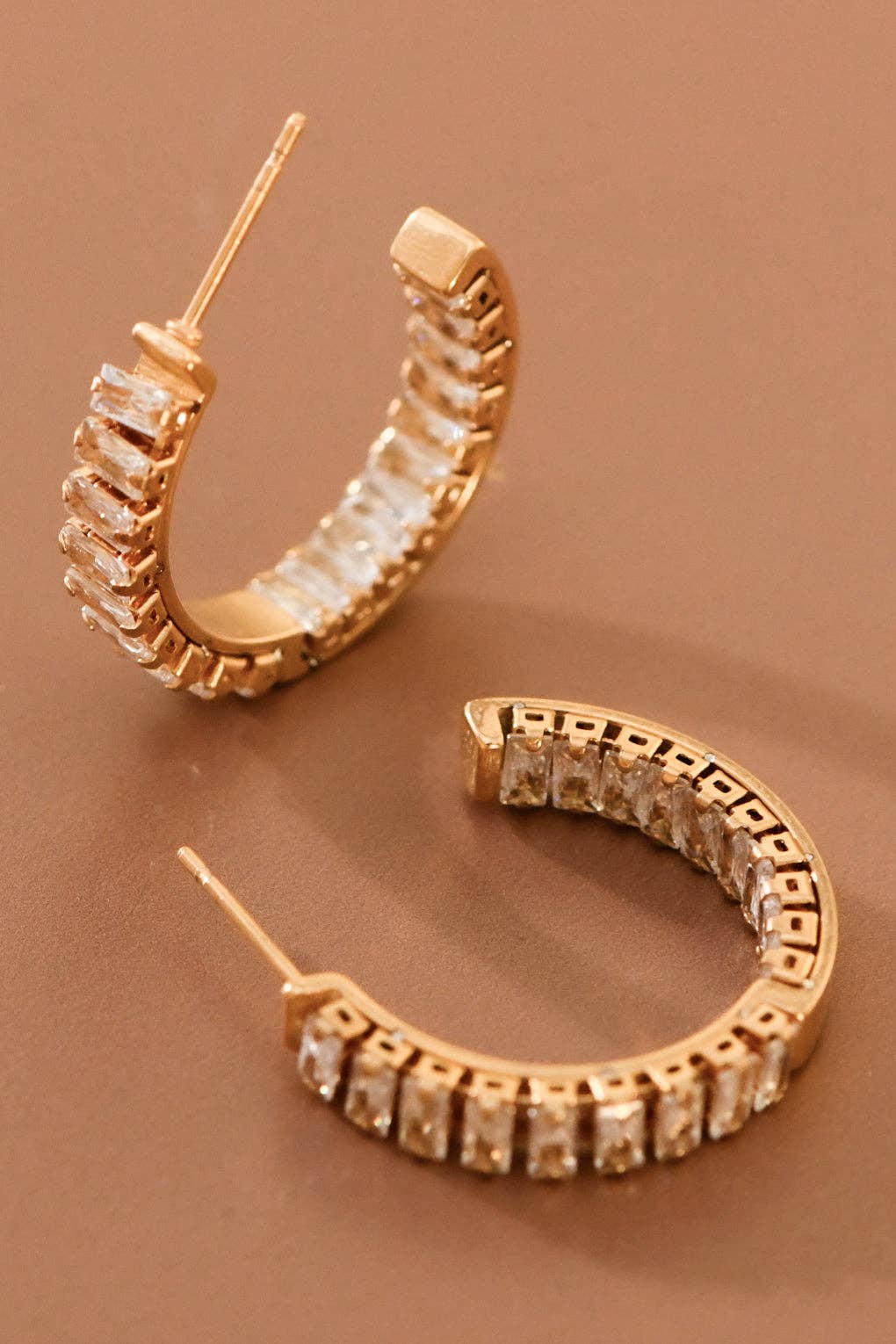 18K Gold Plated Stainless Steel Rhinestone Hoop Earrings - 7983: S0OX3T7983