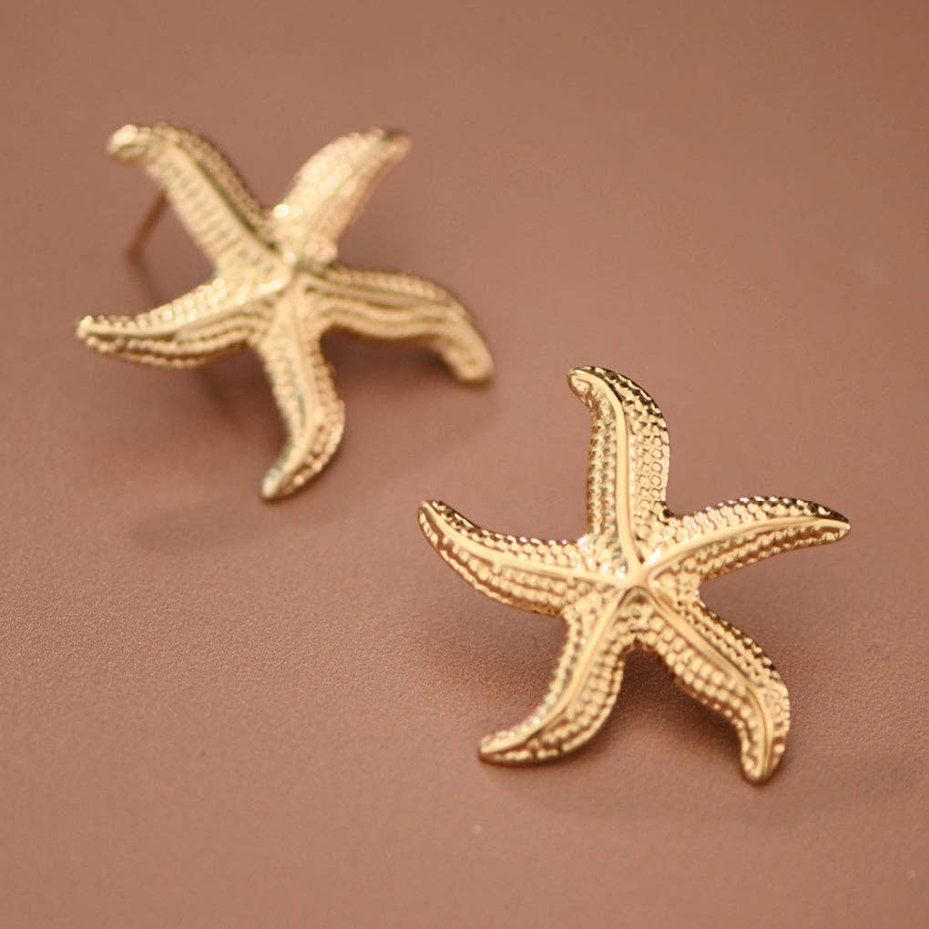 18K Gold PVD Plated Stainless Steel Beach Starfish Stud Earrings – 8040: S00X3T8040