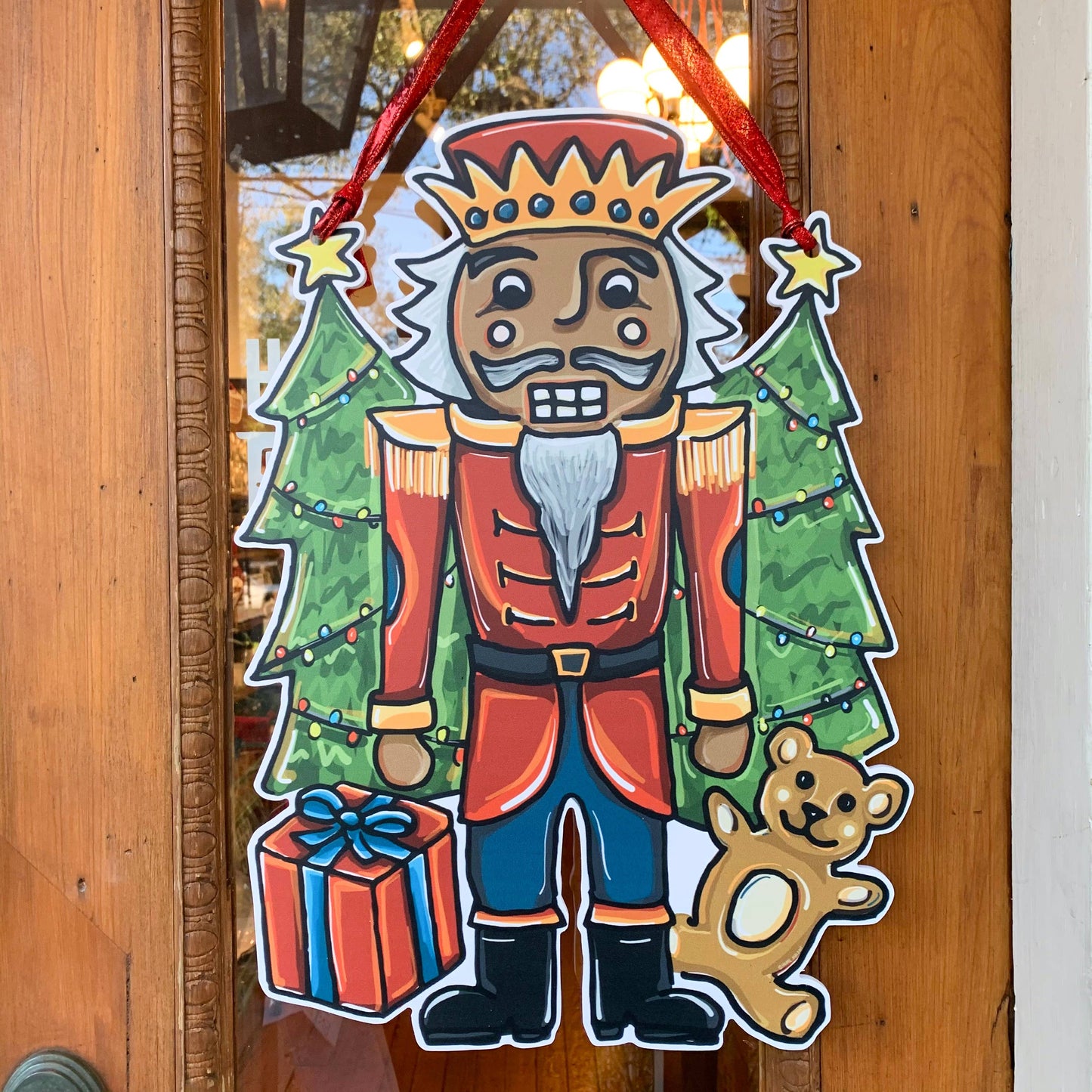 Nutcracker Door Hanger - Christmas Holiday Outdoor Decor: Darker Skin