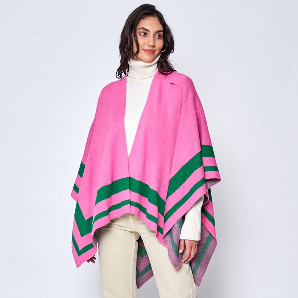 AKA Pink with Green Stripes Shoulder Strap Poncho