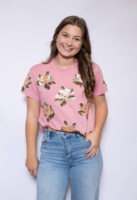 Women's Dusty Rose Magnolia Sequin Tee