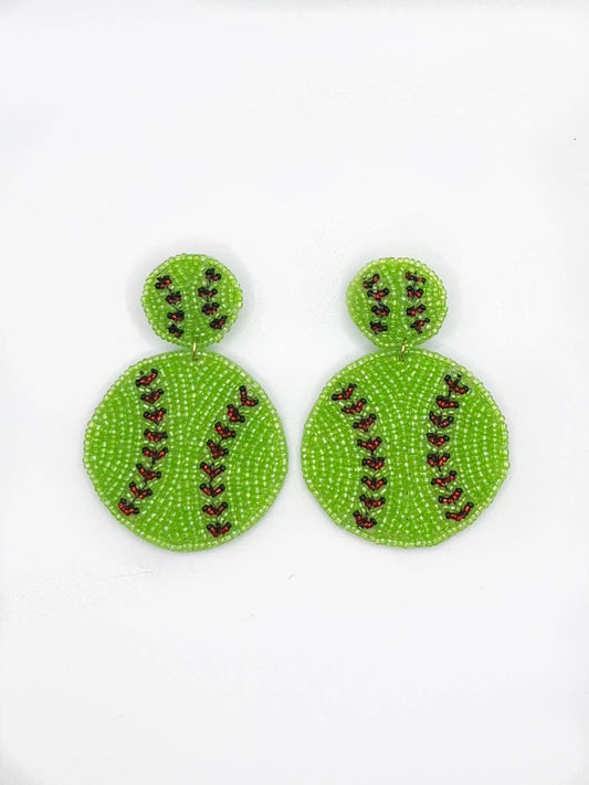 Beaded Softball Earrings, sports, tailgate fashion, game day, handmade earrings