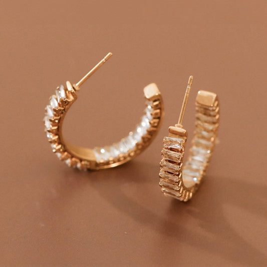 18K Gold Plated Stainless Steel Rhinestone Hoop Earrings - 7983: S0OX3T7983