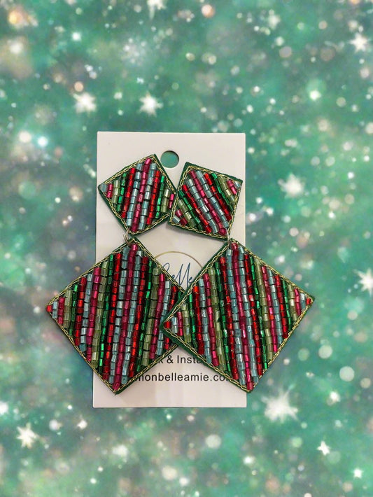 Christmas Diamond Dangles - Red/Green/Teal