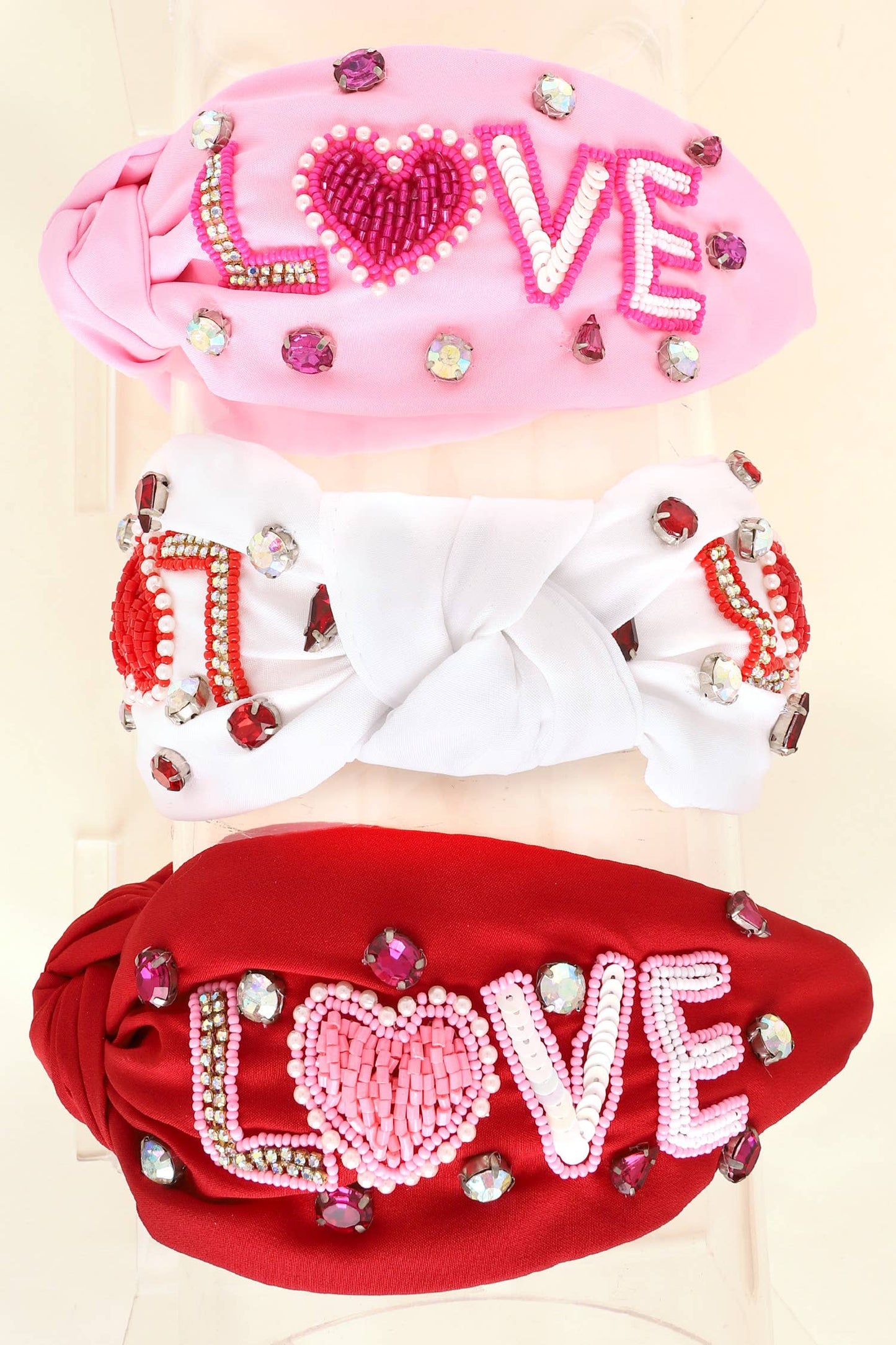 Valentines Day Top Knotted Embellished Headband: Pink