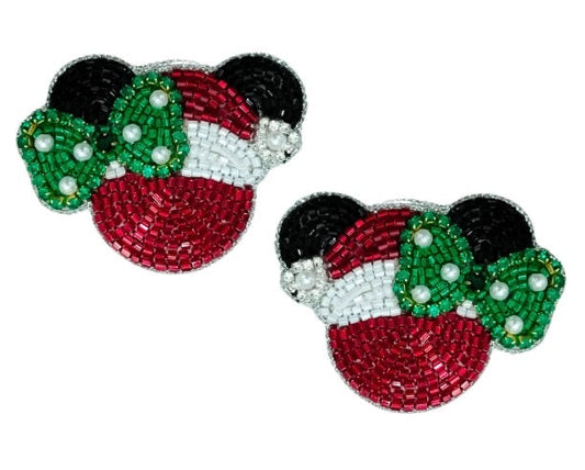 Holiday Cheer Beaded Bow Stud Earrings