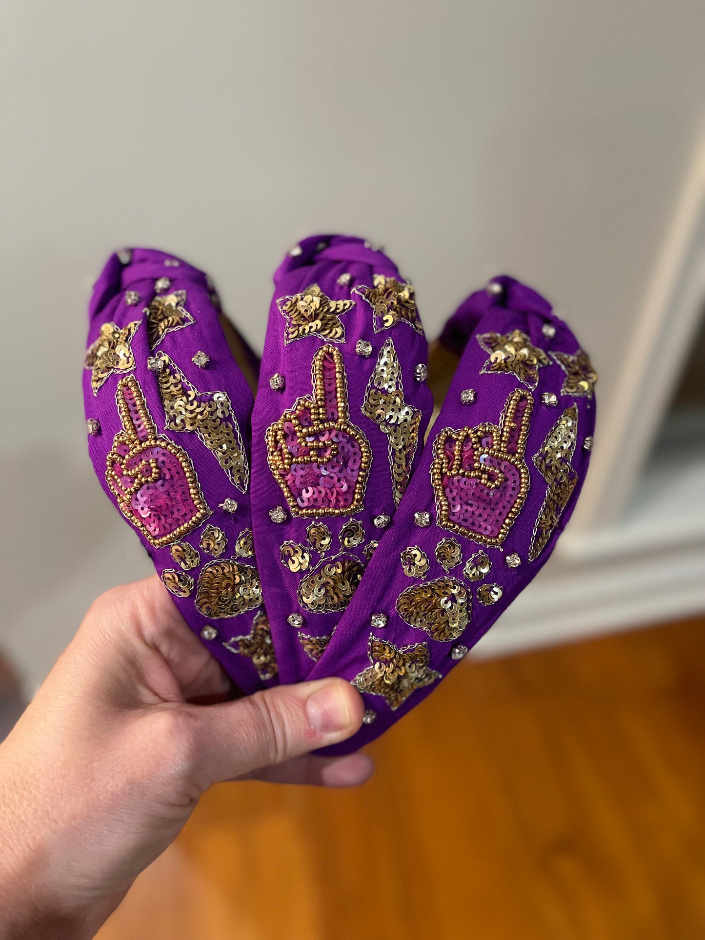 Purple and Gold Spirit Beaded and Sequined Headband