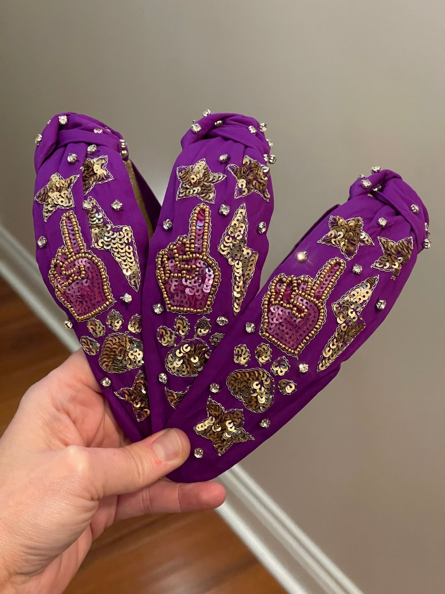 Purple and Gold Spirit Beaded and Sequined Headband