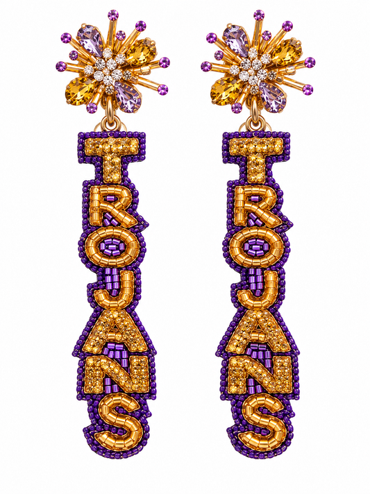 PREORDER-Trojans Purple & Gold Dangle Earrings