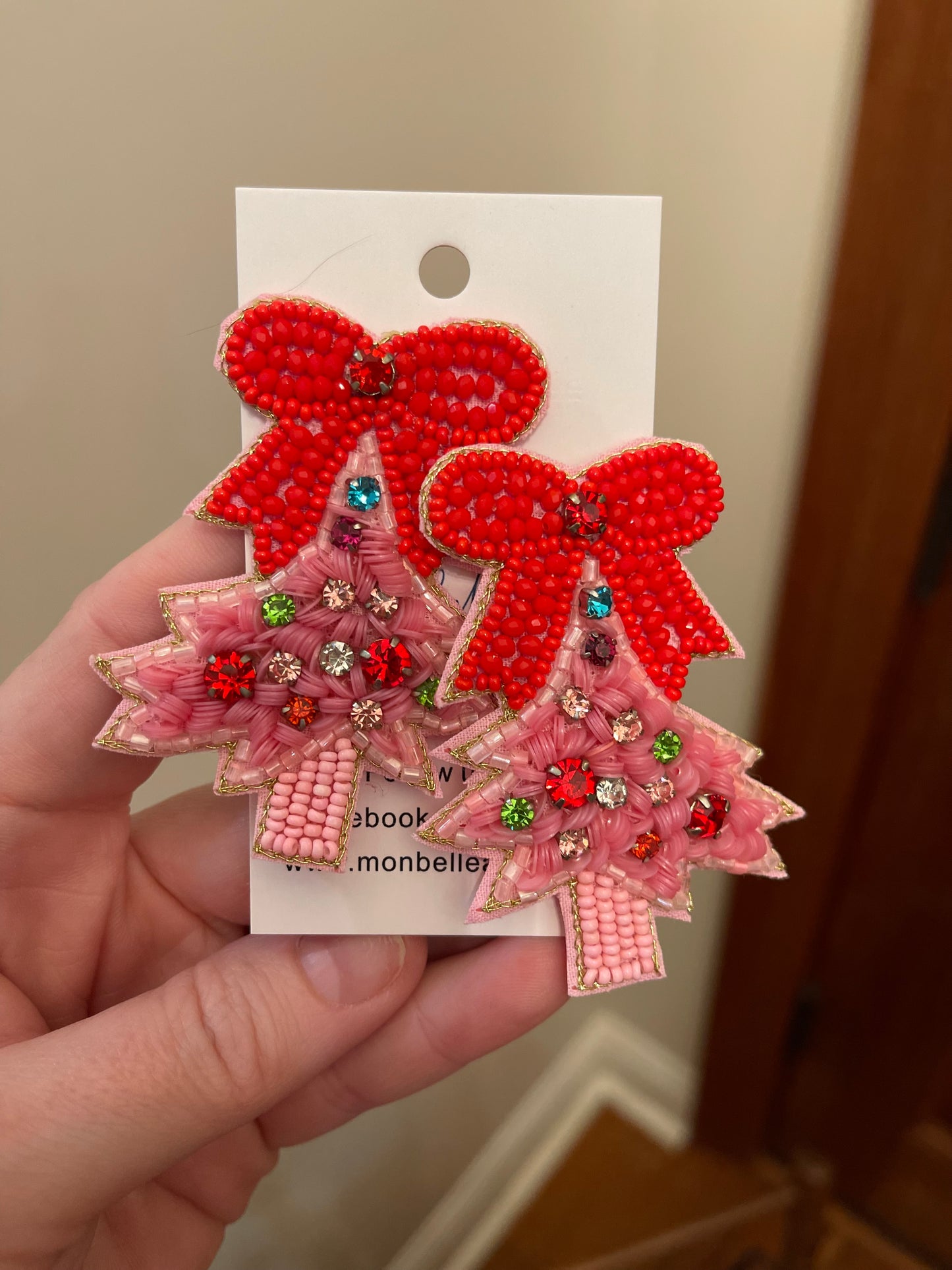 Pink Christmas Tree Earrings