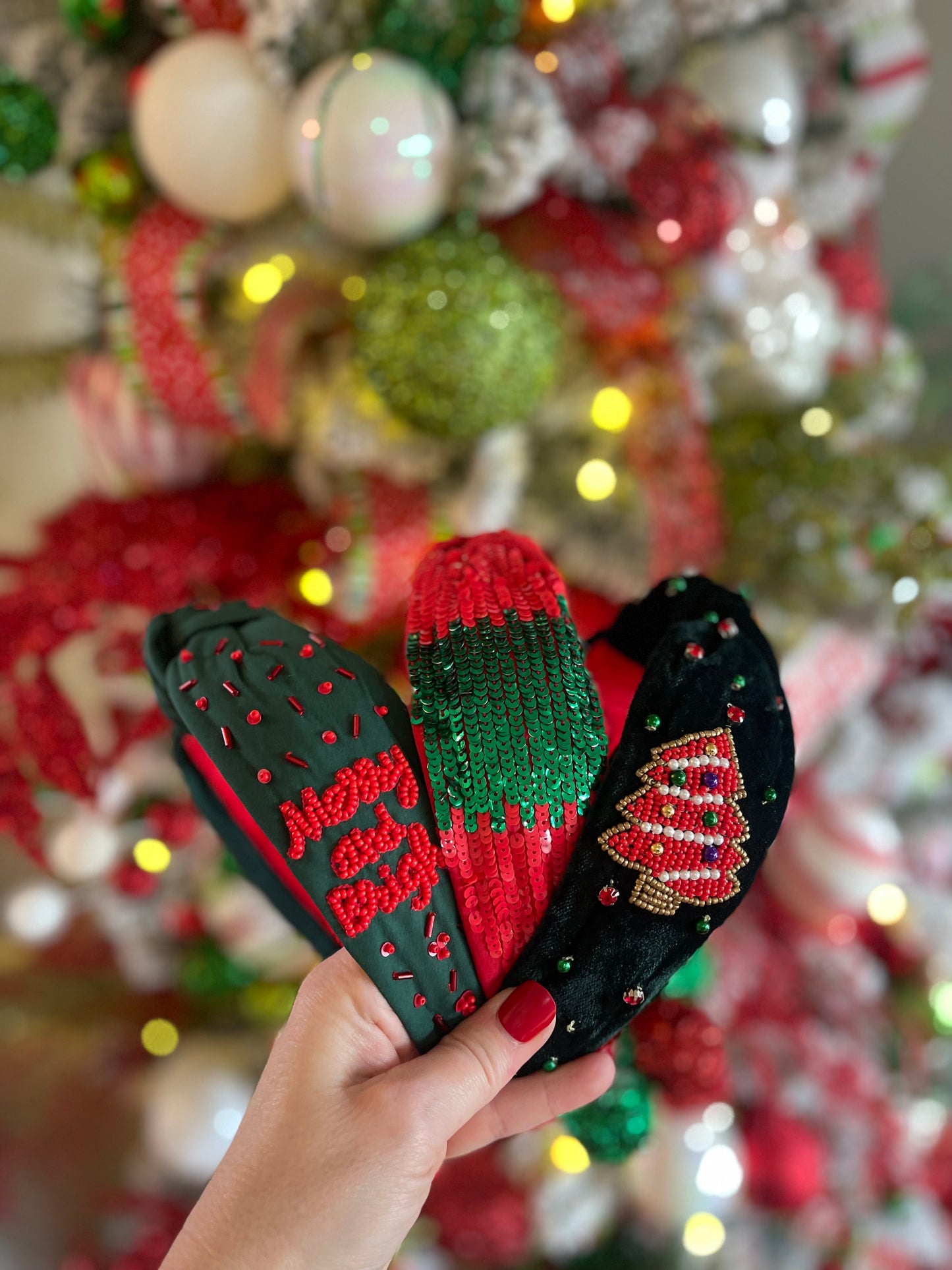 Green Velvet Christmas Tree Jeweled Headband