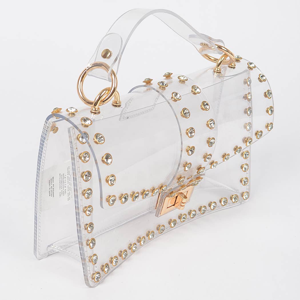 Glittering Rhinestone Transparent Crossbody Purse: Clear Gold