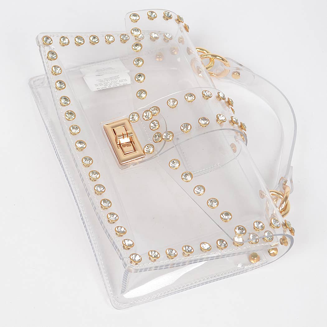 Glittering Rhinestone Transparent Crossbody Purse: Clear Gold