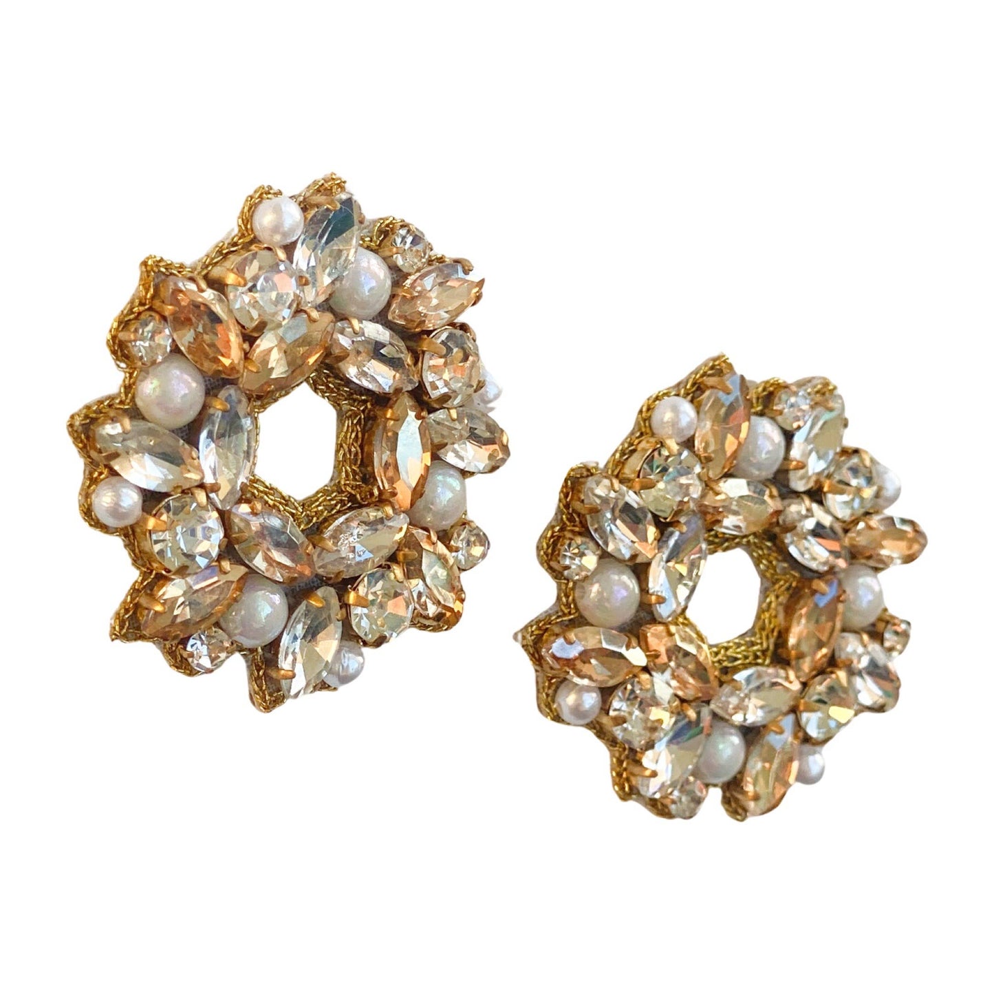 Holiday Wreath Earrings | Gold, Silver, and Pearls
