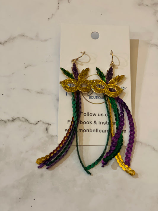Mardi Gras Mask and Sequin Dangle Earrings