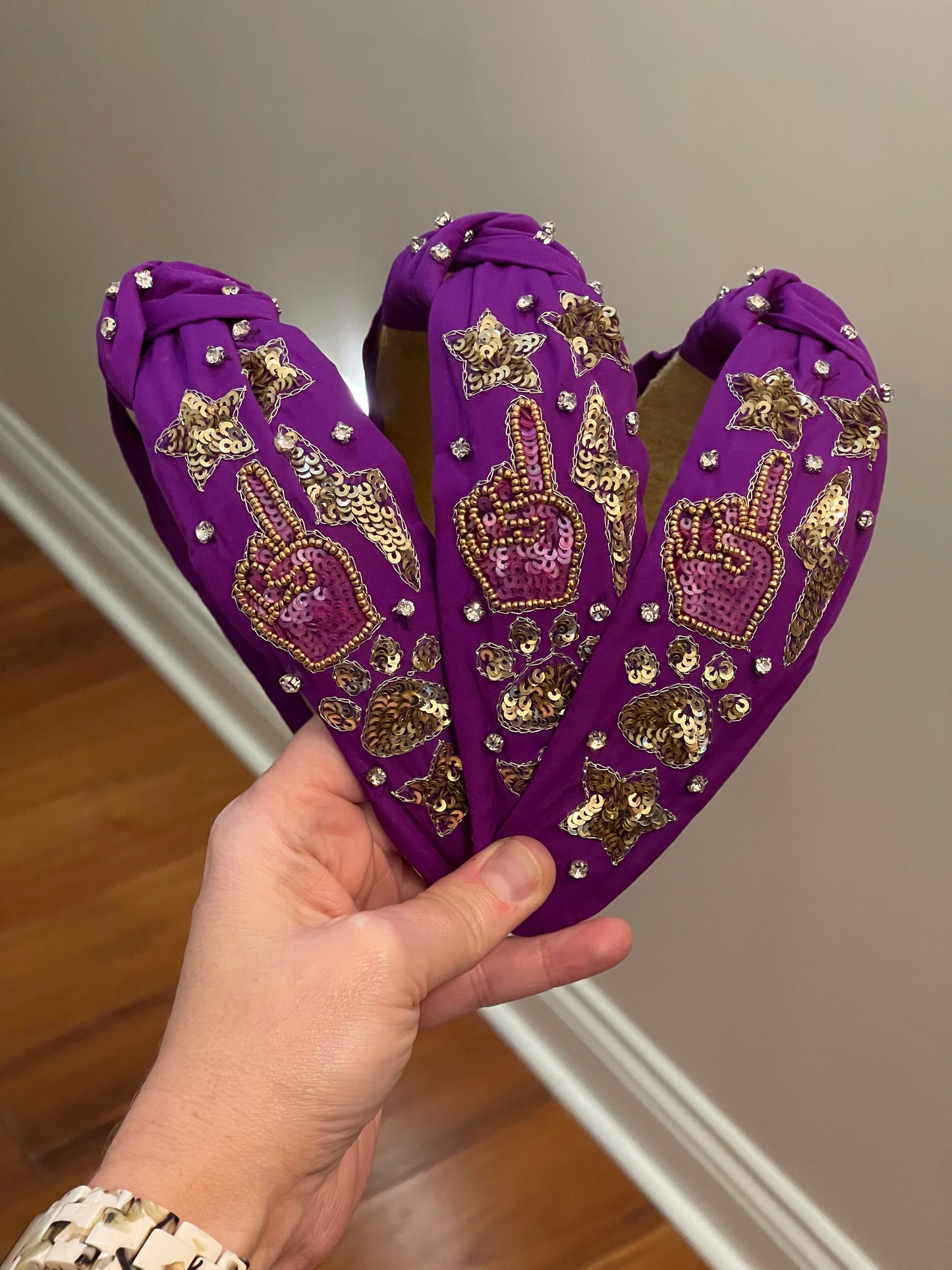 Purple and Gold Spirit Beaded and Sequined Headband