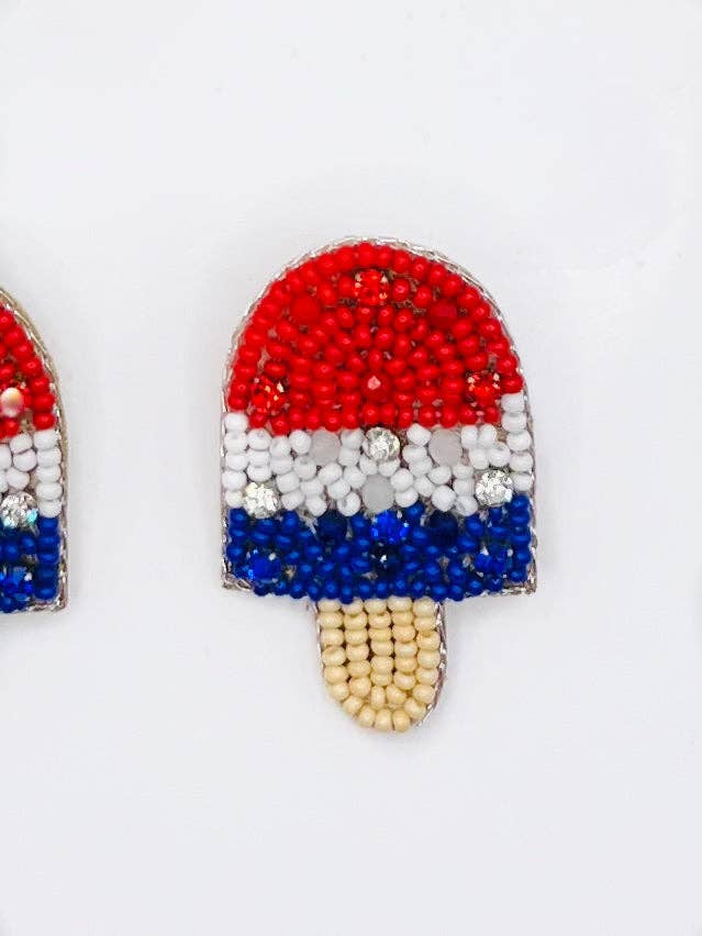 Popsicle Beaded Statement Earrings USA Patriotic Red White