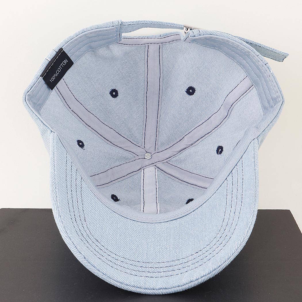 Cute Ribbon Embroidered Denim Cap- Two Colors