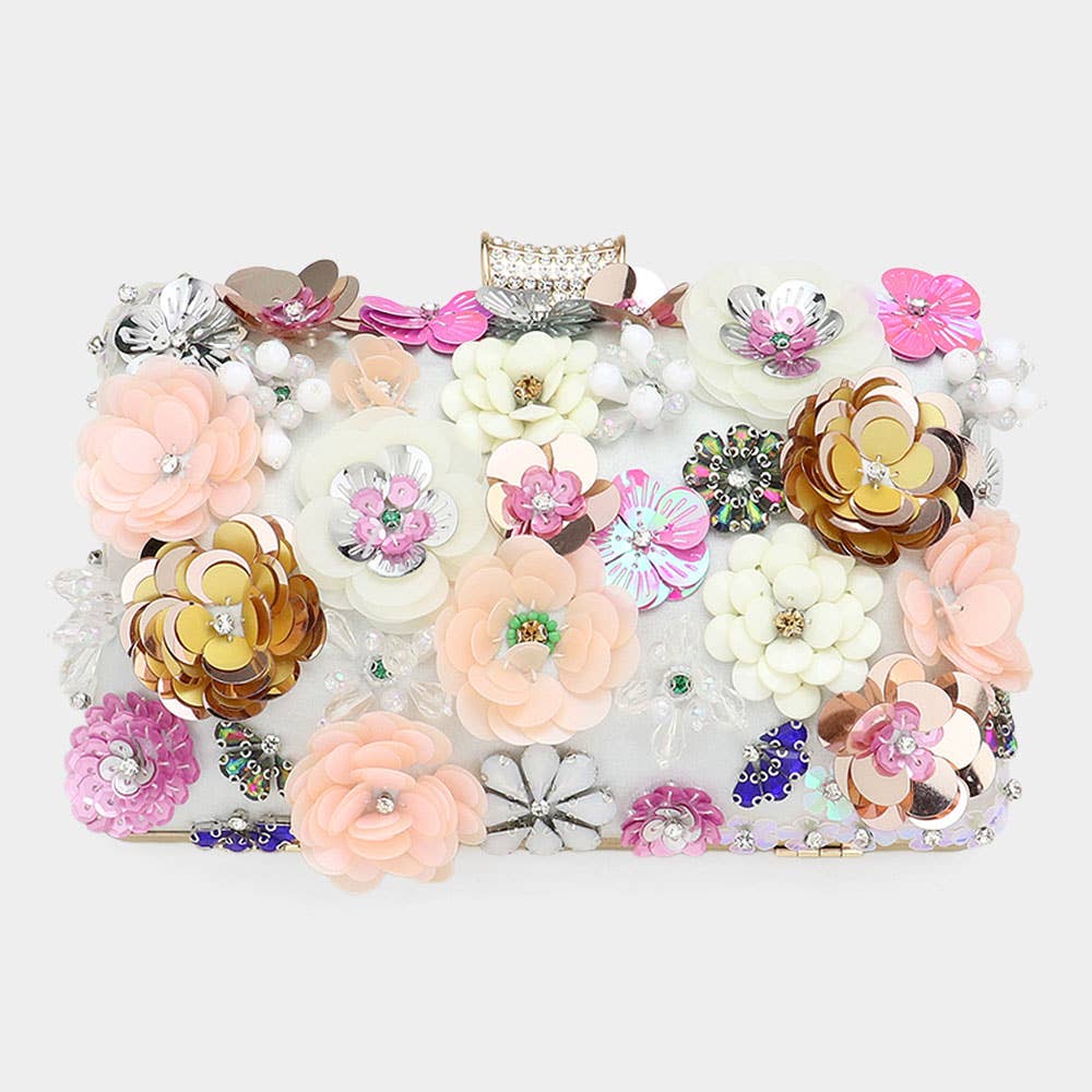 Sequin Flower Embellished Clutch / Evening Bag
: Silver