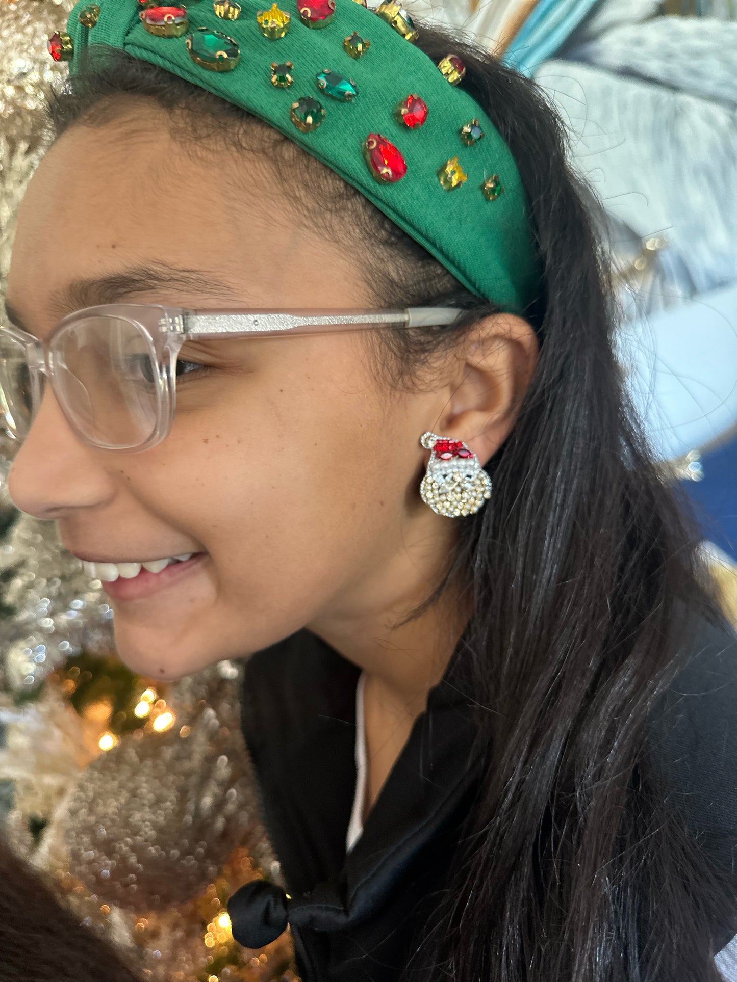 Oversized Jeweled Santa Stud Earrings