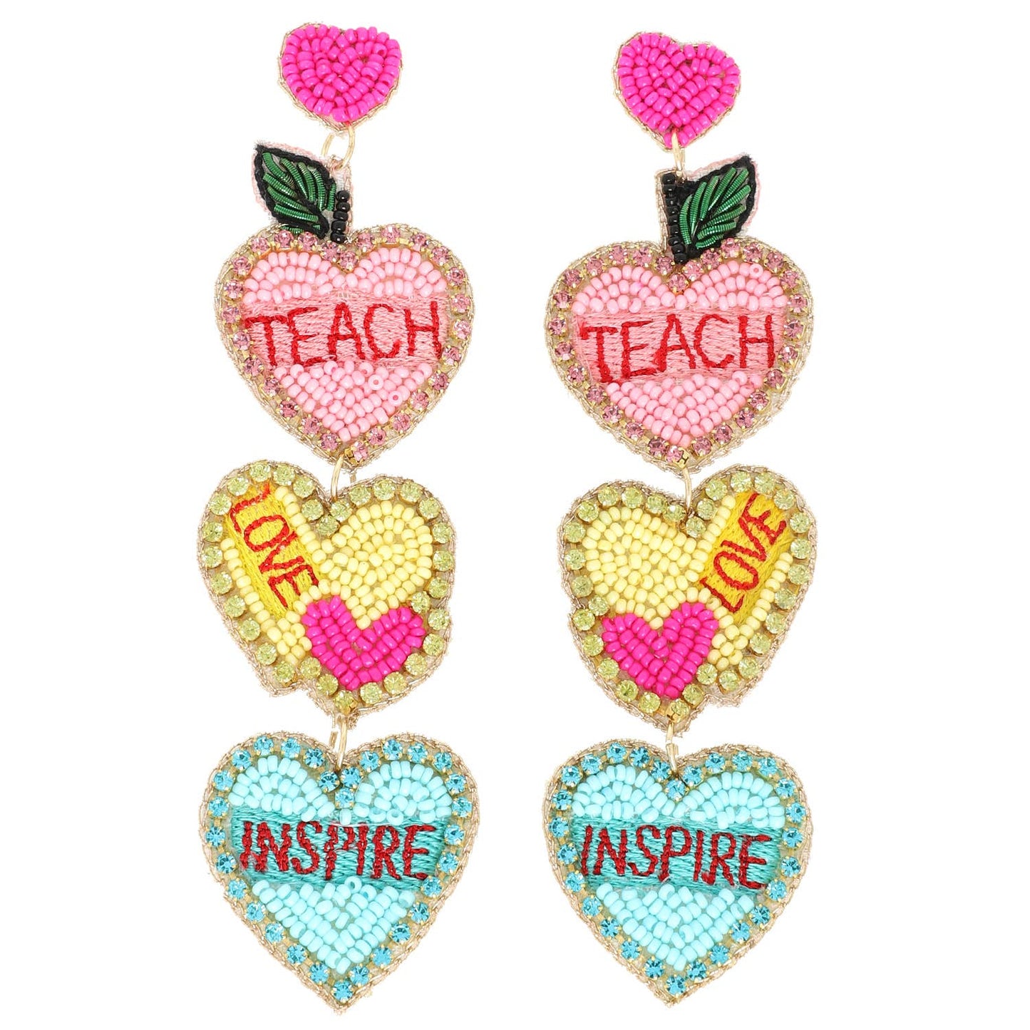 Heart Shaped Teacher Appreciation Beaded Earrings