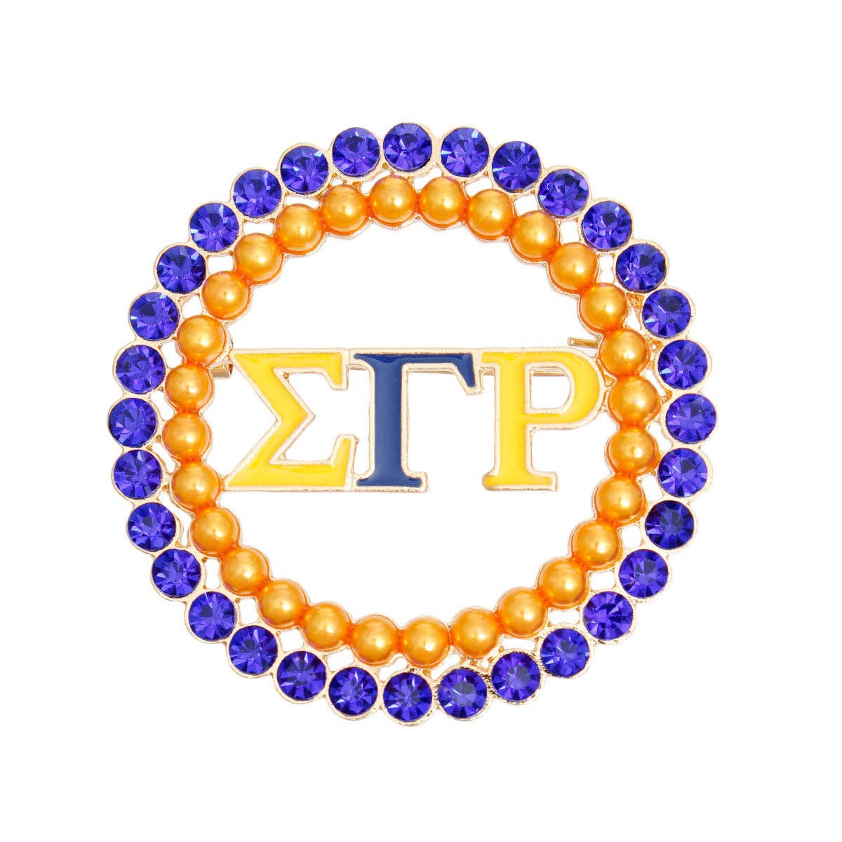 Sigma Gamma Rho Brooch Blue Gold Sigma Round Pin for Women: Gold / Gold and Blue / 2 inches