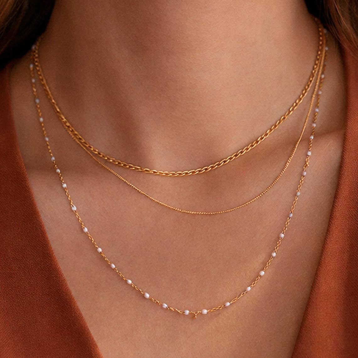 18K Gold PVD Plated Waterproof Stainless Steel Chain Necklace - 7537: S0OX3T7537