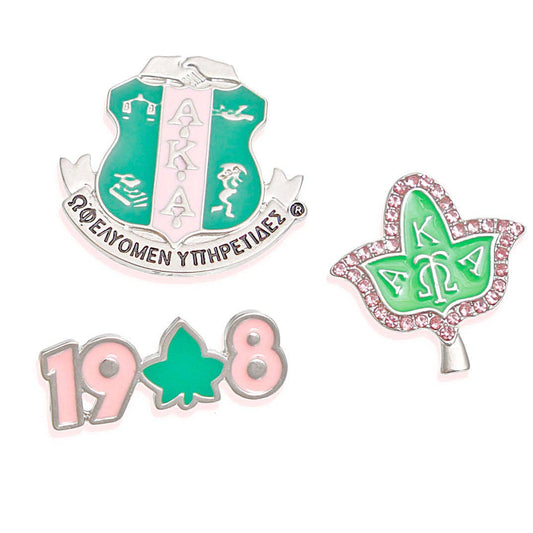 AKA Alpha Kappa Alpha Sorority Pin Set Pink Green for Women: Pink and Green / Rhodium / 1.25 inches