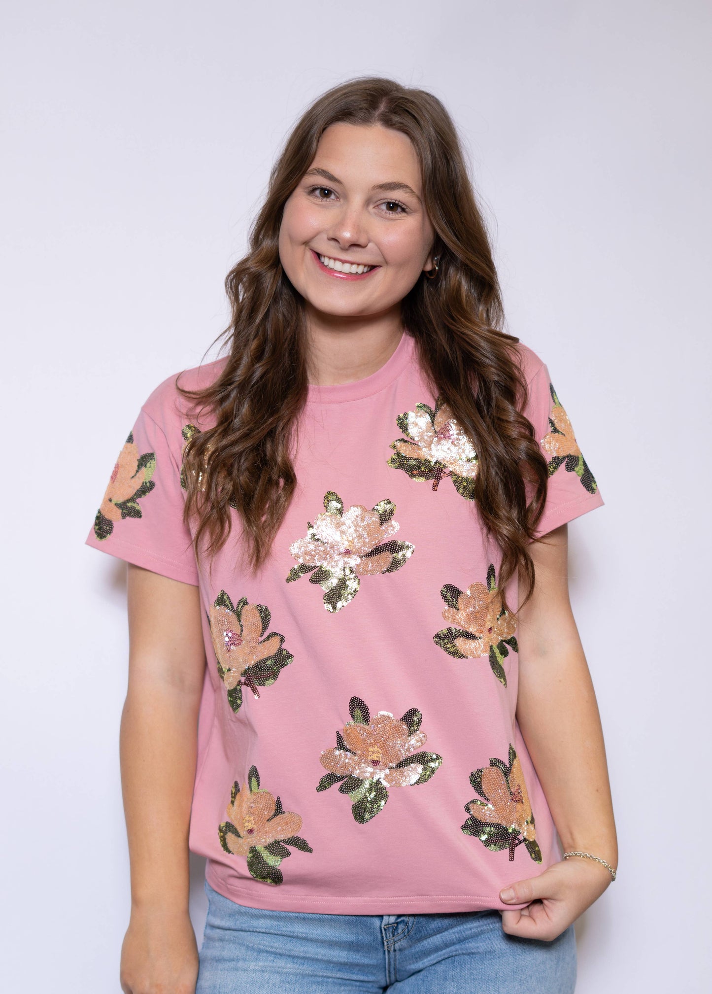 Women's Dusty Rose Magnolia Sequin Tee