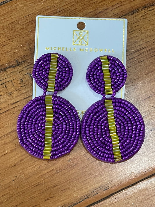 Purple and Gold Disc Earrings