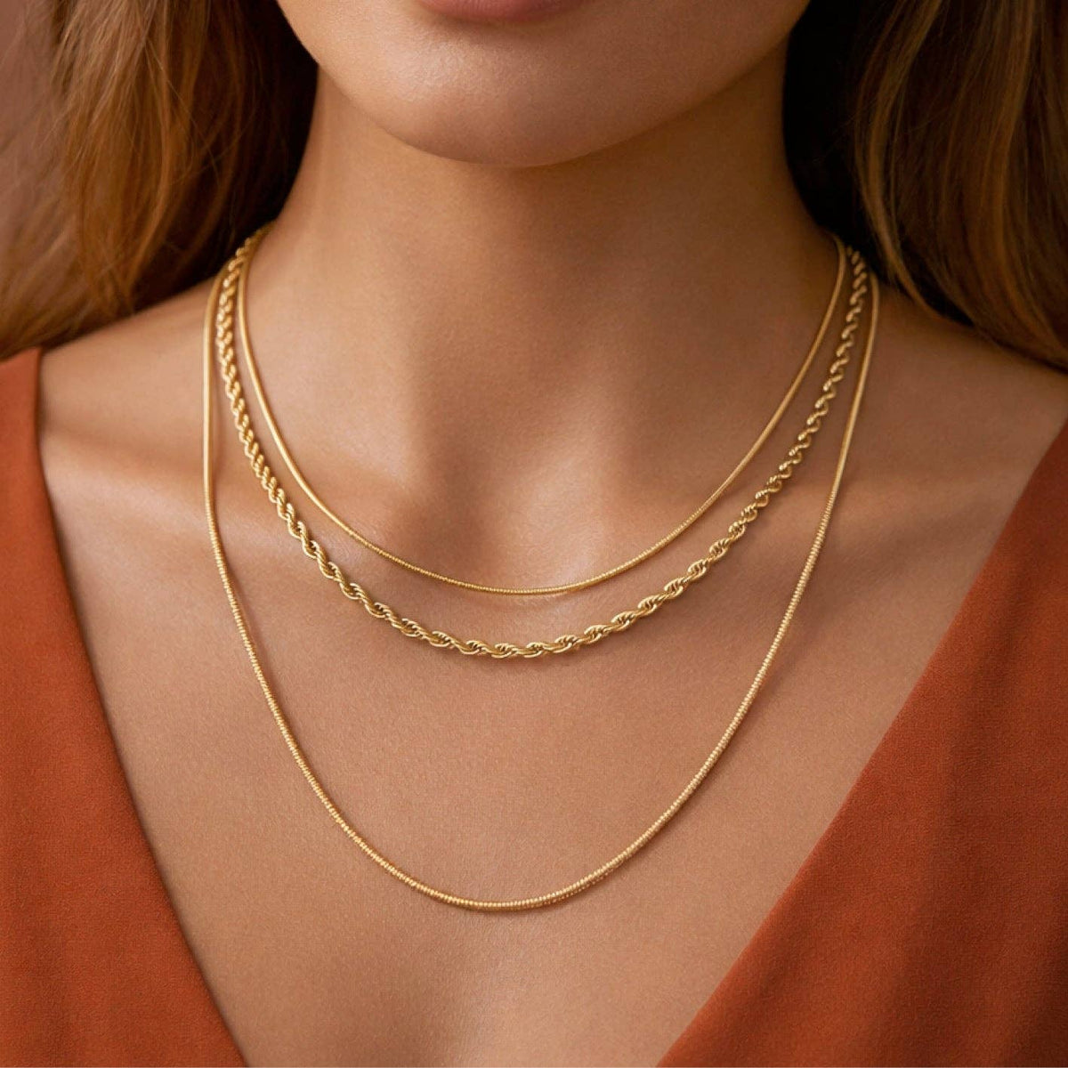 18K Gold Plated Waterproof Stainless Steel Chain Necklace - 7050: S0OX3T7050