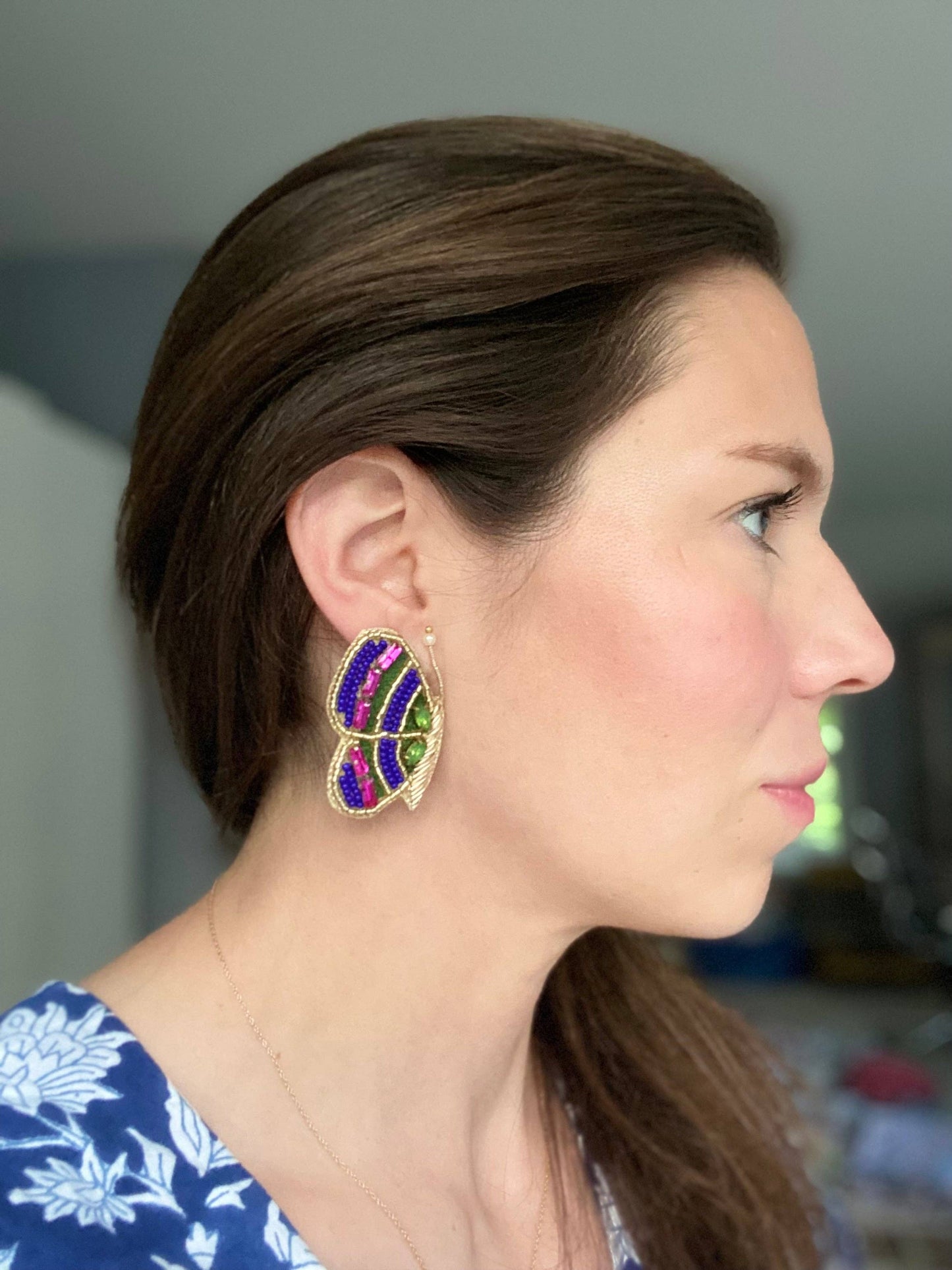 Butterfly Earrings in Blue/Fuchsia/Green