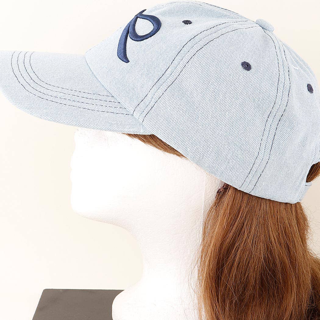 Cute Ribbon Embroidered Denim Cap- Two Colors