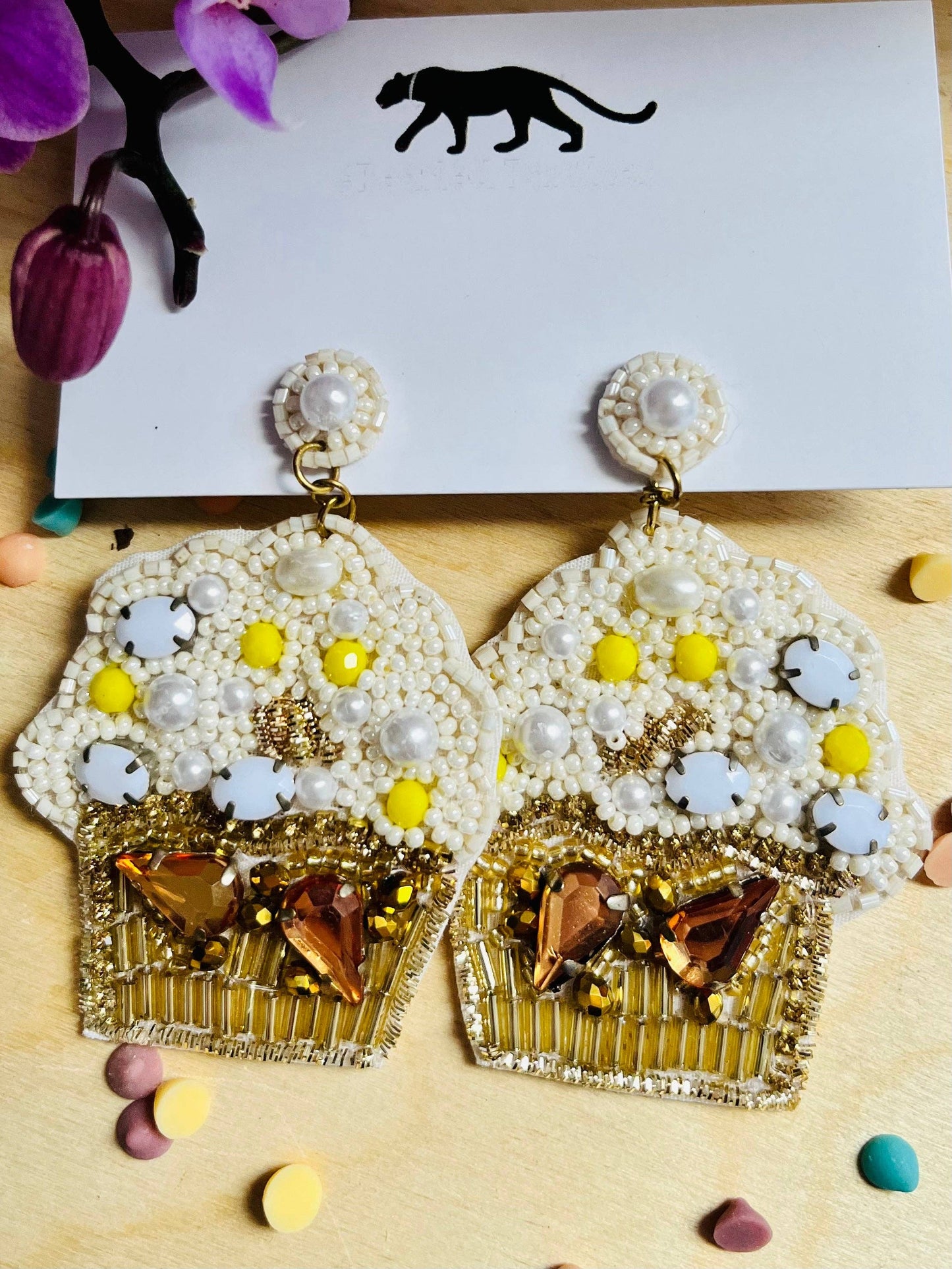 Cupcake Beaded Statement Earrings Birthday Food Party