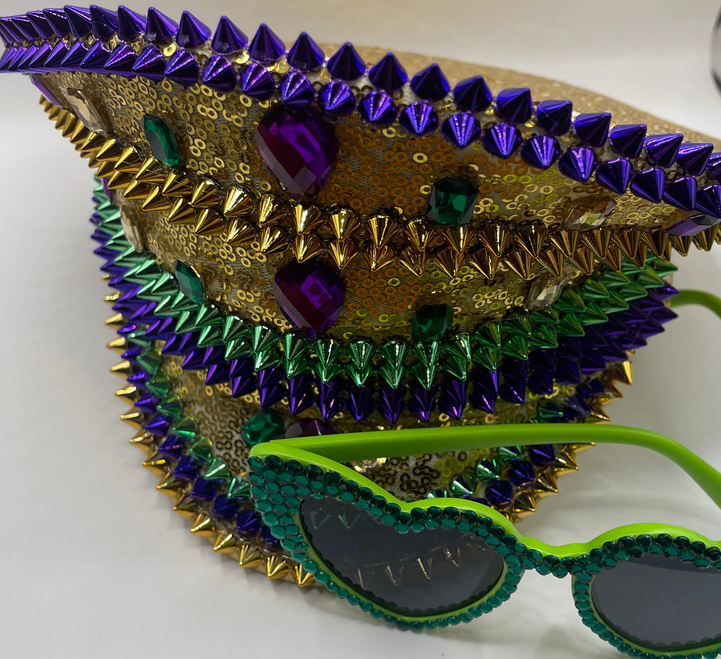 Gold Mardi Gras Captain Hat with Purple, Green and Gold Jewels