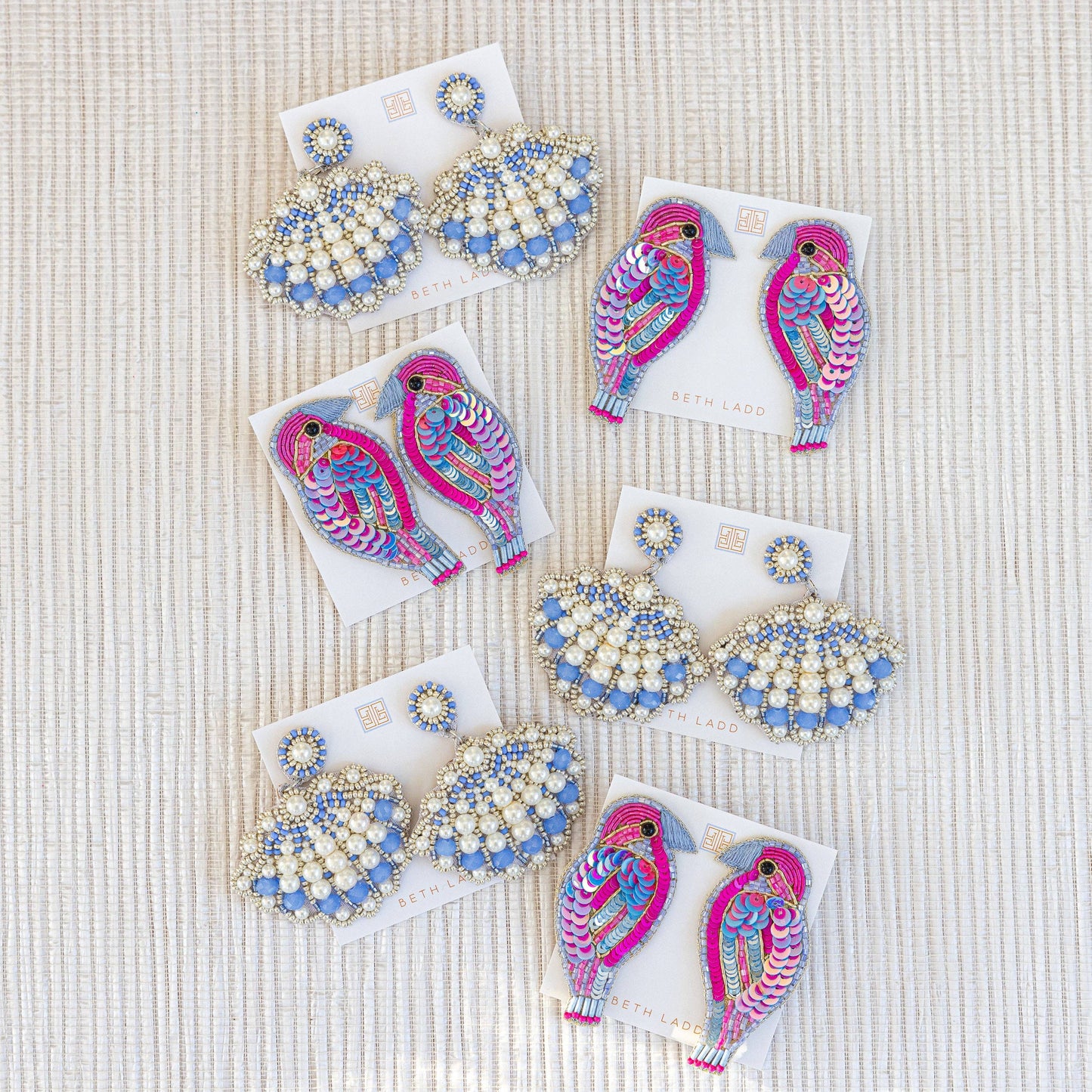 Tropical Bird Earrings in Pink/Periwinkle