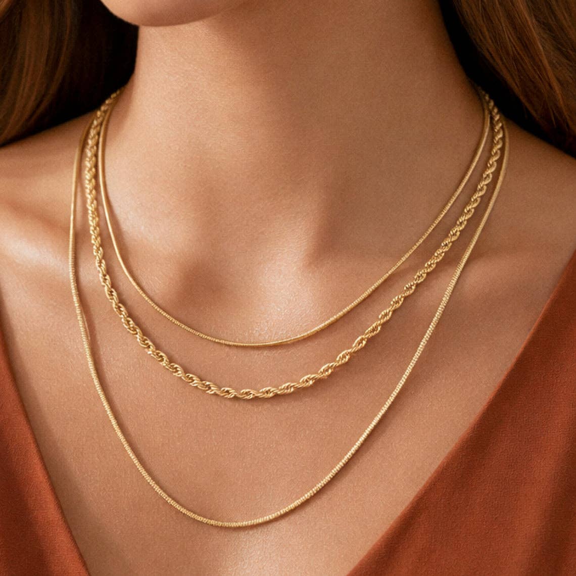 18K Gold Plated Waterproof Stainless Steel Chain Necklace - 7050: S0OX3T7050