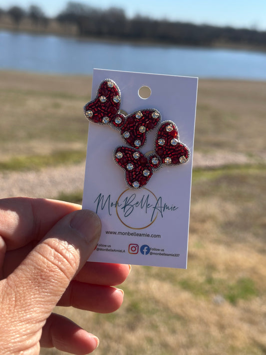 Red Polka Bow Stud Earrings